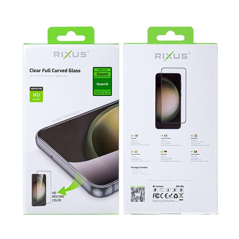 Verre trempé Rixus Clear HD Full Curved Edge pour Xiaomi Redmi 15