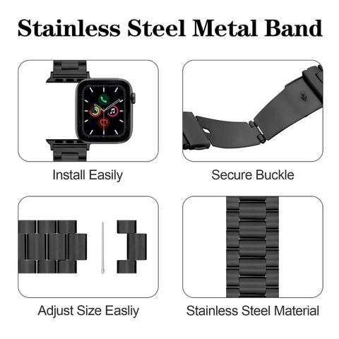 Bracelet métallique en acier inoxydable pour Apple Watch Series 38/40/41 mm (taille M/L) - Noir