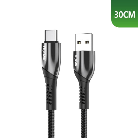 Câble de recharge Rixus RXUC37AC USB-A vers USB-C en nylon tressé, 30 cm, noir